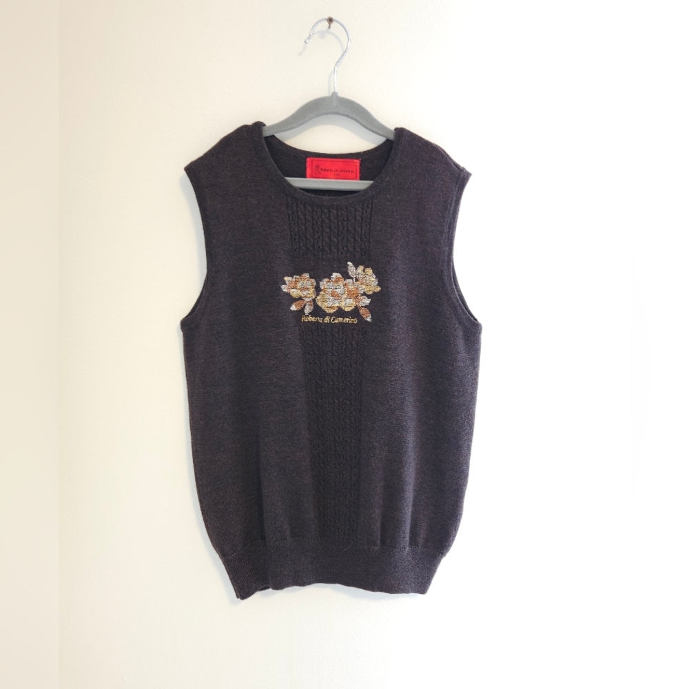 Vintage 100% Merino Superwash Wool Embroidery Sweater By Roberta Di Camerino